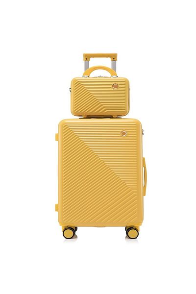 Quasar & Co. Set Troler Cabina Cu Geanta Cosmetice, Troller Meta, Bagaj De Mana, 55x39x23cm, Cifru,4 Roti,galben