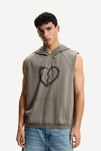 Bershka Printed hooded sleeveless T-shirt