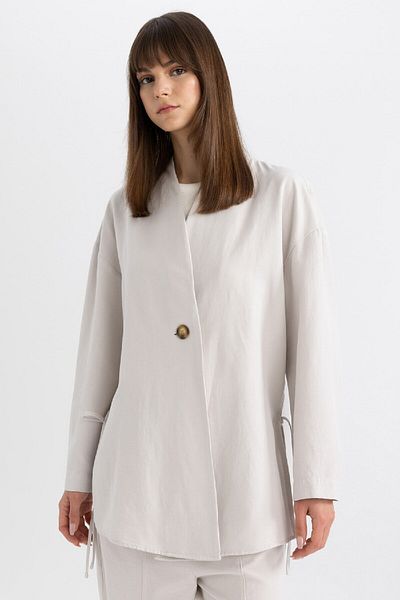 DeFacto Relaxed Fit Kimono aus Leinenmischung mit V-Ausschnitt C0300AX24SP
