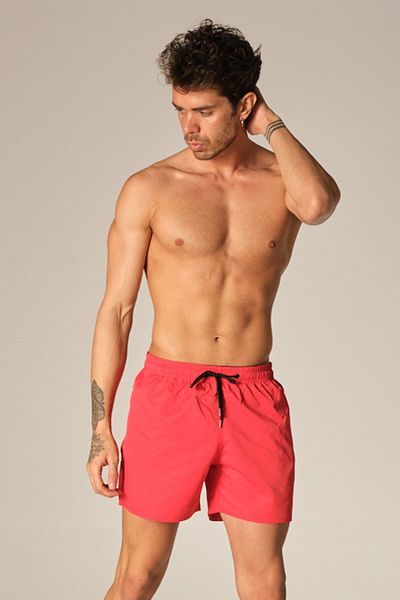 LUGMO Men's Swim Shorts, Polyester, Water Repellent Pockets Red Lining (K-149)