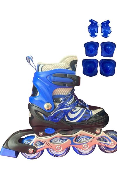 crayz toys Lighted Silicone Wheel - Metal Body 2+2 Adjustable Children & Adult Skates + Knee Pads