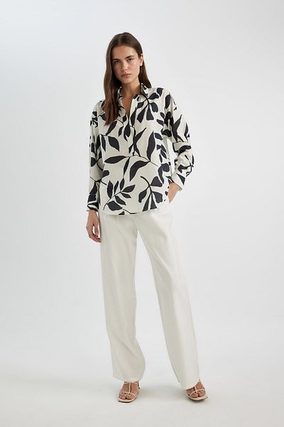 DeFacto Oversize Wide Fit Print Voile Long Sleeve Blouse C3228Ax24Sp