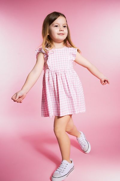 DeFacto Baby Girl Checkered Sleeveless Linen Look Dress C0070A524Sm