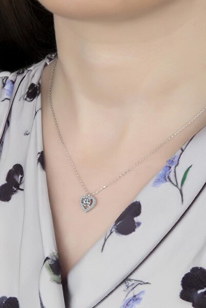 Swarovski Union Zirconia Kadın Kalp Pırlanta Montür Gümüş Kolye