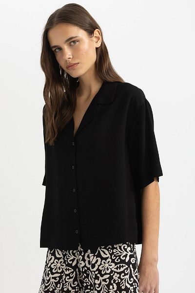 DeFacto Чорна куртка Boxy Fit Gomlek Комір з коротким рукавом C3388ax24sm