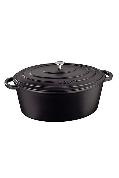 KELA Keck Lang Cast iron baking tray with lid CALIDO 36x29 cm black