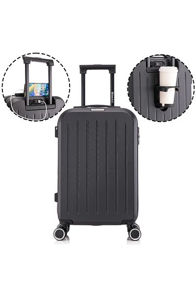 Quasar & Co. Troler Cabina Avion ®,model Legend,55x35x22cm,4 Roti,port Usb,cifru,abs,negru