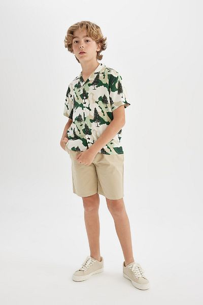 DeFacto Boy's Oversize Patterned Viscose Short Sleeve Shirt C2854A824HS