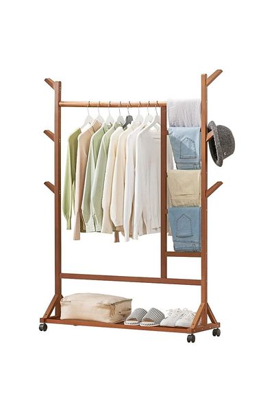 Quasar & Co. Hallway hanger, Quasar & Co.®, with wheels, suitable for clothes/shoes, bamboo, 100x35x155 cm, brown