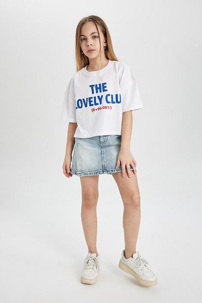 DeFacto Κορίτσια - Crew Neck Crop T-shirt, εμπριμέ, κοντό μανίκι C2216a824sm