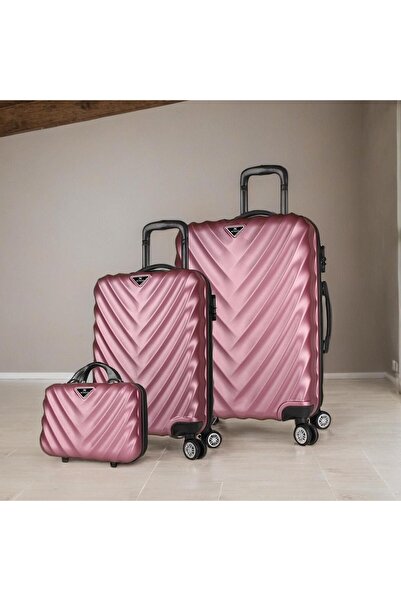 My Valice Lotus Abs Kabin Orta Ve Makyaj Boy Rose 3'lü Valiz Seti