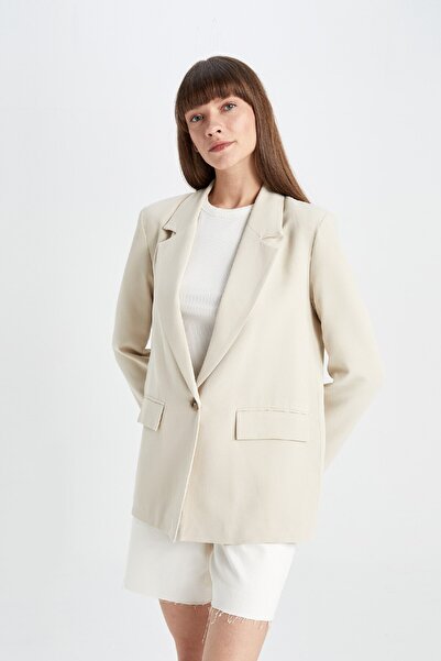 DeFacto Oversize Wide Fit Linen Blended Blazer Jacket Z2536Az24Sm