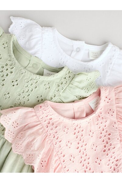 Next Baby 100% Cotton Sage Green Lace Detailed 3-Piece Romper Set