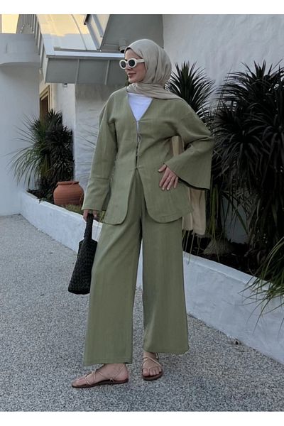 My Blog Çağla 100% Cotton Jacket Trousers Suit - 8645