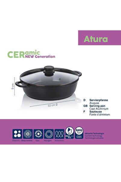 KELA Keck Lang Deep frying pan with lid and ceramic surface 32 cm ATURA