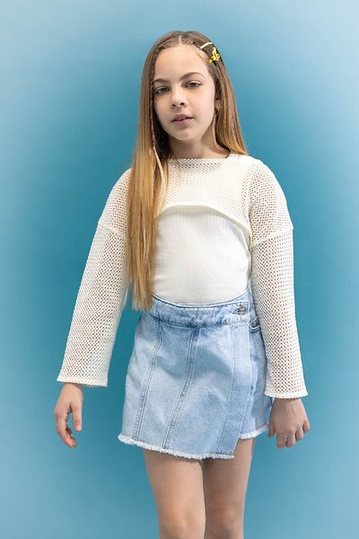 DeFacto Girls Relax Fit Crew Neck Rib Long Sleeve T-Shirt C3350A824SP