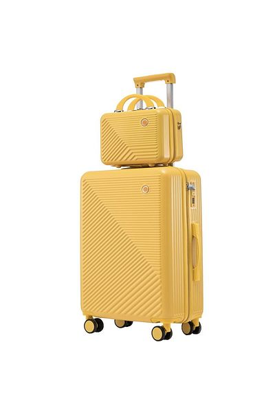 Quasar & Co. Set Troler Cabina Cu Geanta Cosmetice, Troller Meta, Bagaj De Mana, 55x39x23cm, Cifru,4 Roti,galben