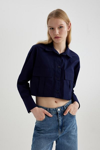 DeFacto Crop Poplin Basic tömör hosszú ujjú ing C2355ax24sp