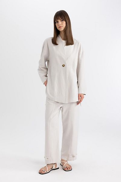 DeFacto Relaxed Fit Kimono aus Leinenmischung mit V-Ausschnitt C0300AX24SP