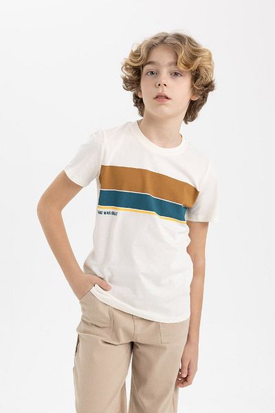 DeFacto Boy's Crew Neck Striped Short Sleeve T-Shirt Z9231a624sm
