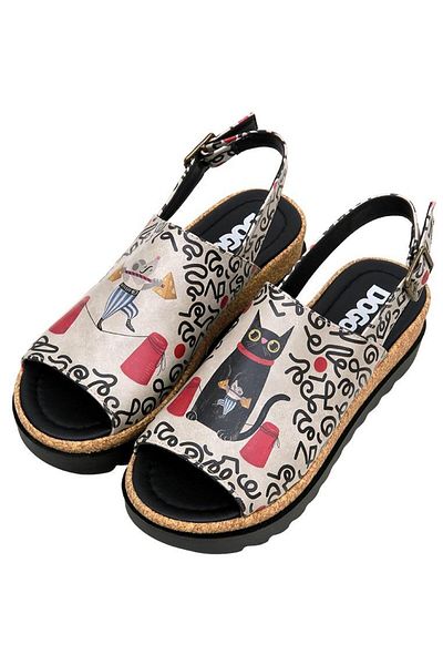Dogo Women's Vegan Leather Multicolor Thick Sole Sandals - Cat and Mouse Design