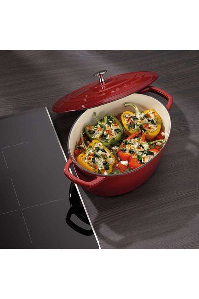 KELA Keck Lang Cast iron baking tray with lid CALIDO 29x23x11cm red