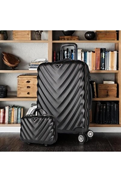 My Valice Lotus Abs Orta Ve Makyaj Boy Siyah 2'li Valiz Seti