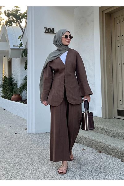 My Blog Brown 100% Cotton Jacket Trousers Suit - 8645