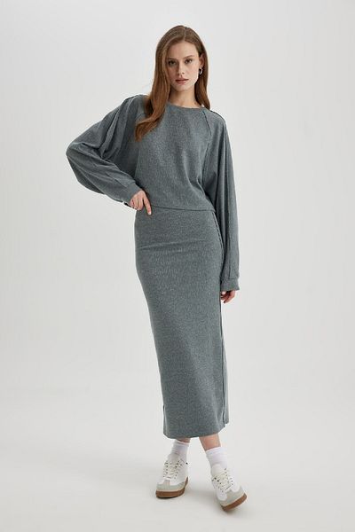 DeFacto Relax Fit Crew Neck Basic μονόχρωμο μακρυμάνικο μπλουζάκι C3118ax24sp
