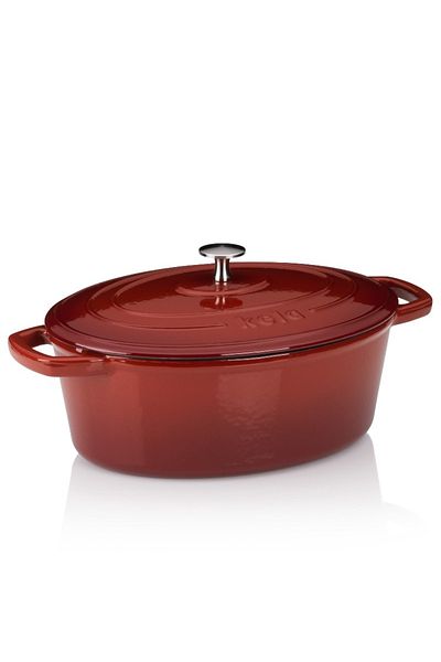 KELA Keck Lang Cast iron baking tray with lid CALIDO 29x23x11cm red