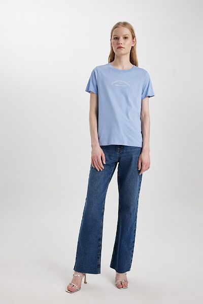 DeFacto Tricou cu mânecă scurtă cu imprimeu cu decolteu roșu, cu formă normală C2584ax24sm