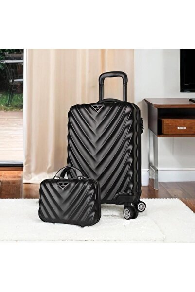 My Valice Lotus Abs Kabin Ve Makyaj Boy Siyah 2'li Valiz Seti