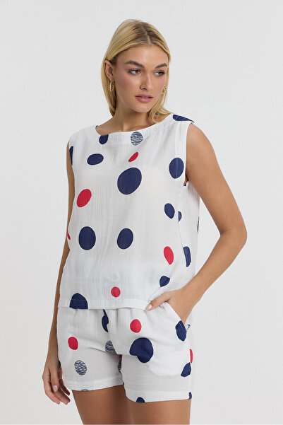 TCT TEKSTİL بلوزة موسلين منقطة بأكمام صفر - 1045