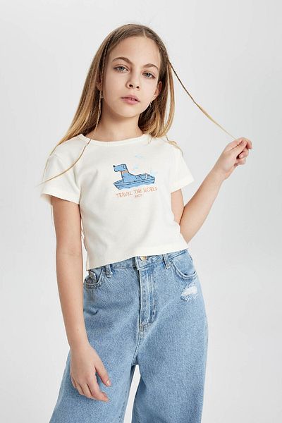 DeFacto Tricou cu mânecă scurtă cu nervuri cu decolteu - Fată C2217a824sm
