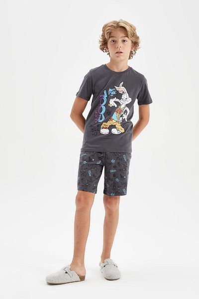 DeFacto Looney Tunes pizsama szett fiúknak - nyakú, rövid ujjú, felső rövidnadrág C2847a824sm