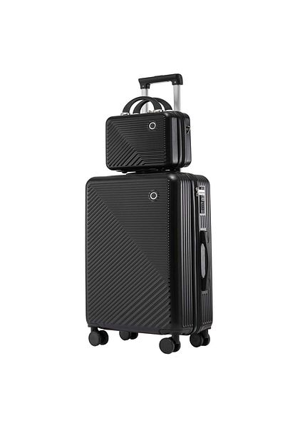 Quasar & Co. Set Troler Cabina Cu Geanta Cosmetice, Bagaj De Mana, Troller Meta, 55x39x23cm,cifru,4 Roti, Negru