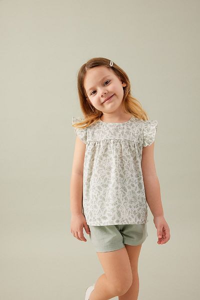 DeFacto Floral Patterned Blouse and Shorts Set for Baby Girl - Poplin C4026a524sm