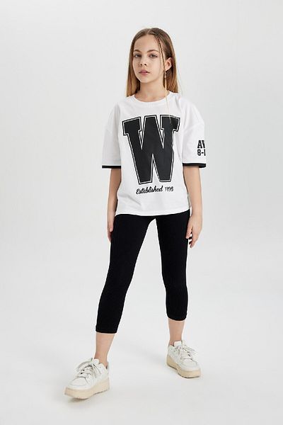 DeFacto Tricou cu mânecă scurtă imprimat cu mânecă scurtă pentru fetiță, cu croiala largă, C2215a824sm