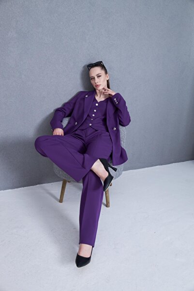 LOVELF Yakası Düğme Detaylı 3lü Takım Mor