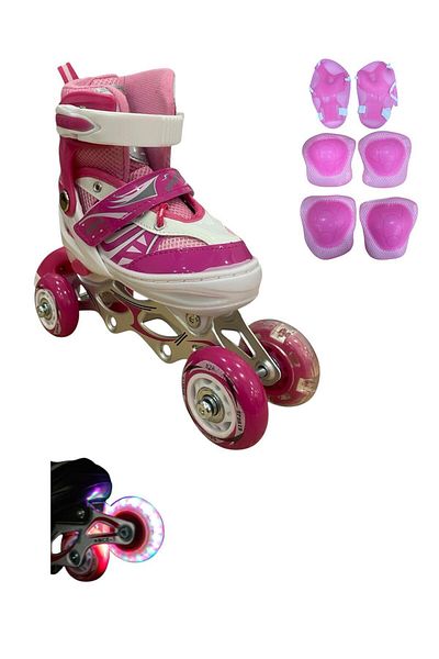 crayz toys Lighted Silicone Wheel - Metal Body 2+2 Adjustable Children & Adult Skates + Knee Pads