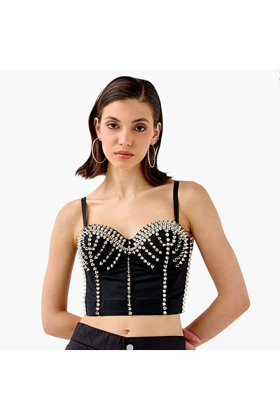 2Xtremz Stud Embellished Strappy Crop Top