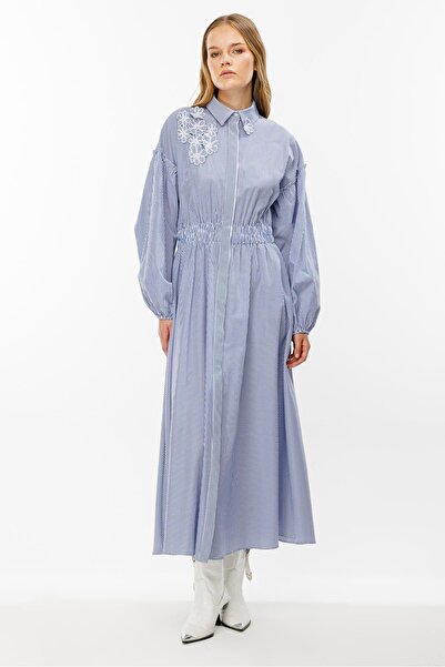 Ghisa Elbise Koyu Mavi Ince Çizgili