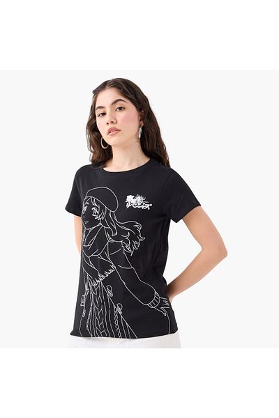 SP Characters Graphic Print T-shirt with Crew Neck and Short Sleeves