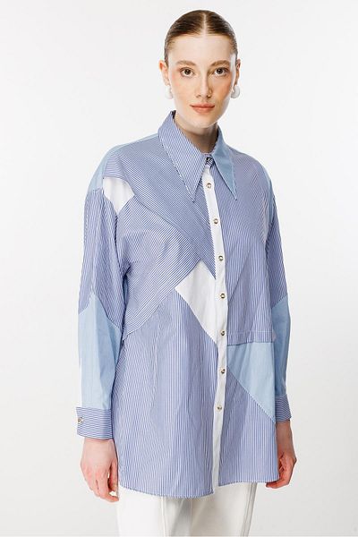Ghisa Dark Blue Blocked Striped Tunic