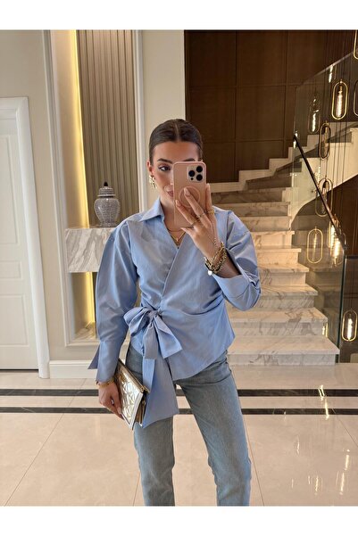 CKBUTİK Mavi Kruvaze Bağlamalı Gömlek-Qu