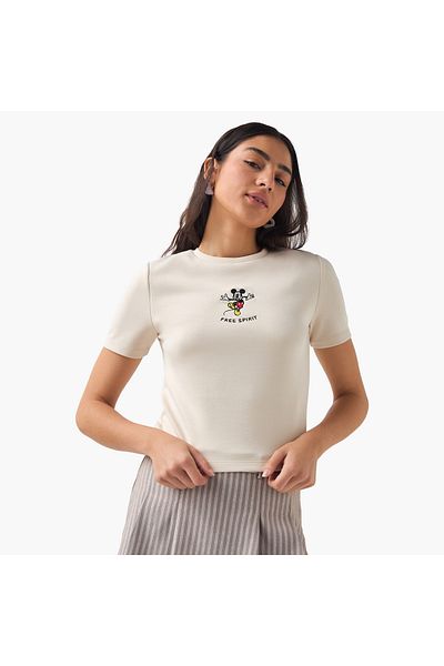 SP Characters Mickey Mouse Embroidered T-shirt with Short Sleeves