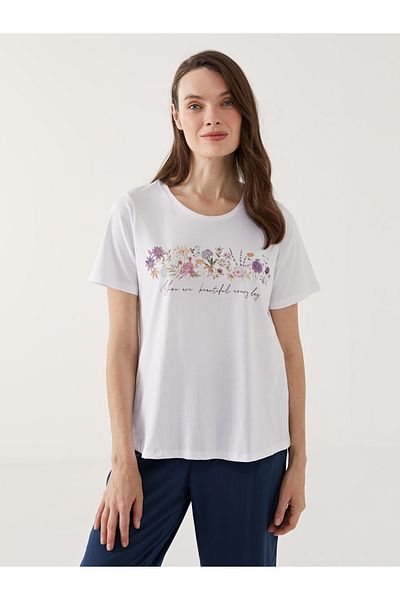LC Waikiki Γυναικείο φλοράλ μπλουζάκι Crew Neck