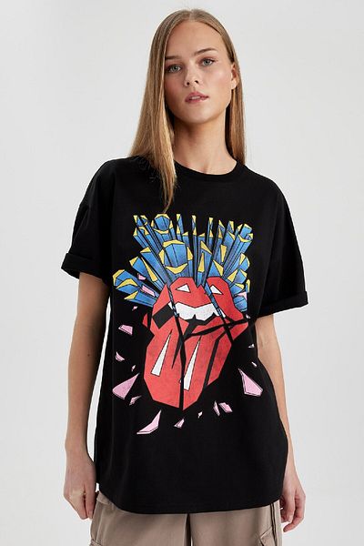DeFacto Rolling Stones Oversize Crew Neck Short Sleeve T-Shirt C3771Ax24Sm