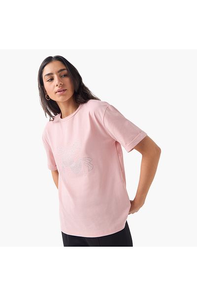 2Xtremz 2Xtremz Butterfly Embellished T-shirt with Short Sleeves