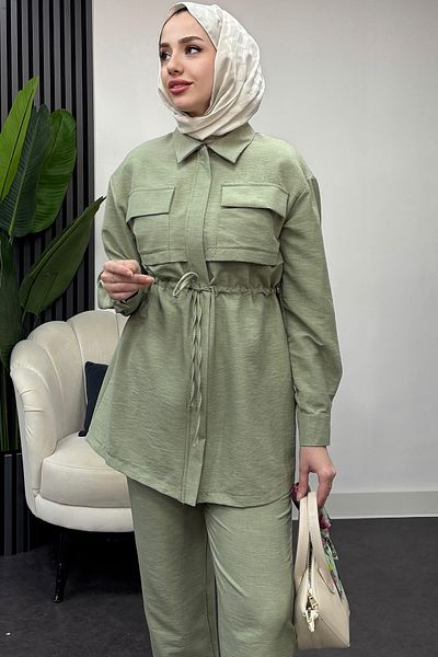 Tesettür Diyarı Mint Green Women's Double Pocket Zippered Double Suit